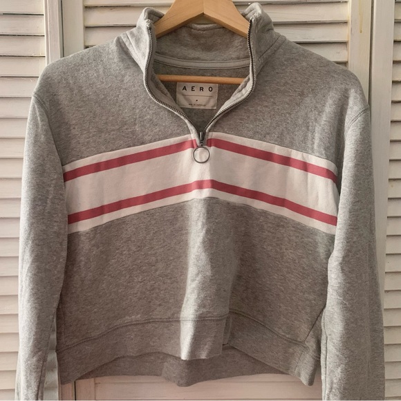 Quarter zip sweater with horizontal stripes across chest - Picture 2 of 5